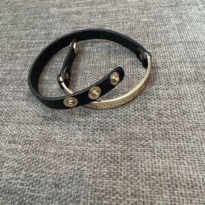 Black Leather Bracelet with Gold Accents